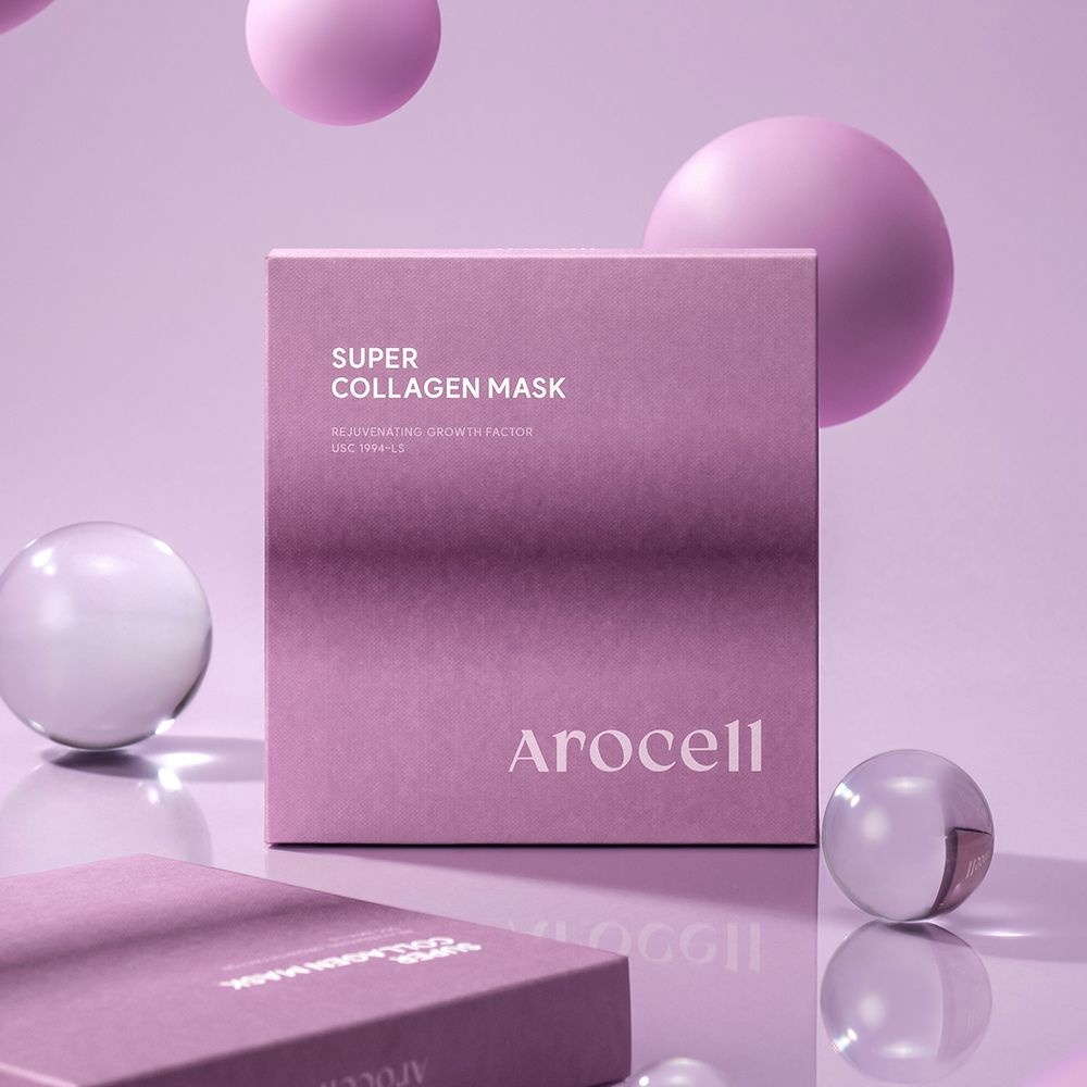 AROCELL Super Collagen Mask 4 Facial Sheet 5,000,000ppb Overnight Dual Matrix Hydrogel Masks with Low Molecular Weight Collagen for Elasticity Hydrating Anti-Aging Cooling Korean Skincare, 43g x 4ea