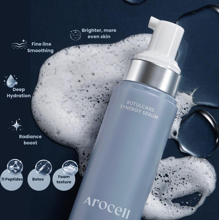 AROCELL Botulcare Synergy Bubble Serum 70ml – Korean Face Serum Anti Aging with Botox-Like Formula. Collagen, Peptide, Firming Hydrating Wrinkle Care, Elasticity Boosting, Pore Minimizing, Lightweight Non Sticky Daily Skincare