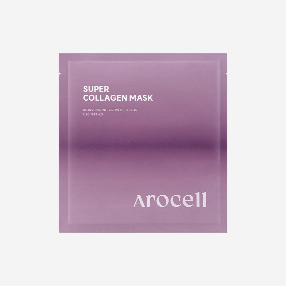 AROCELL Super Collagen Mask 4 Facial Sheet 5,000,000ppb Overnight Dual Matrix Hydrogel Masks with Low Molecular Weight Collagen for Elasticity Hydrating Anti-Aging Cooling Korean Skincare, 43g x 4ea