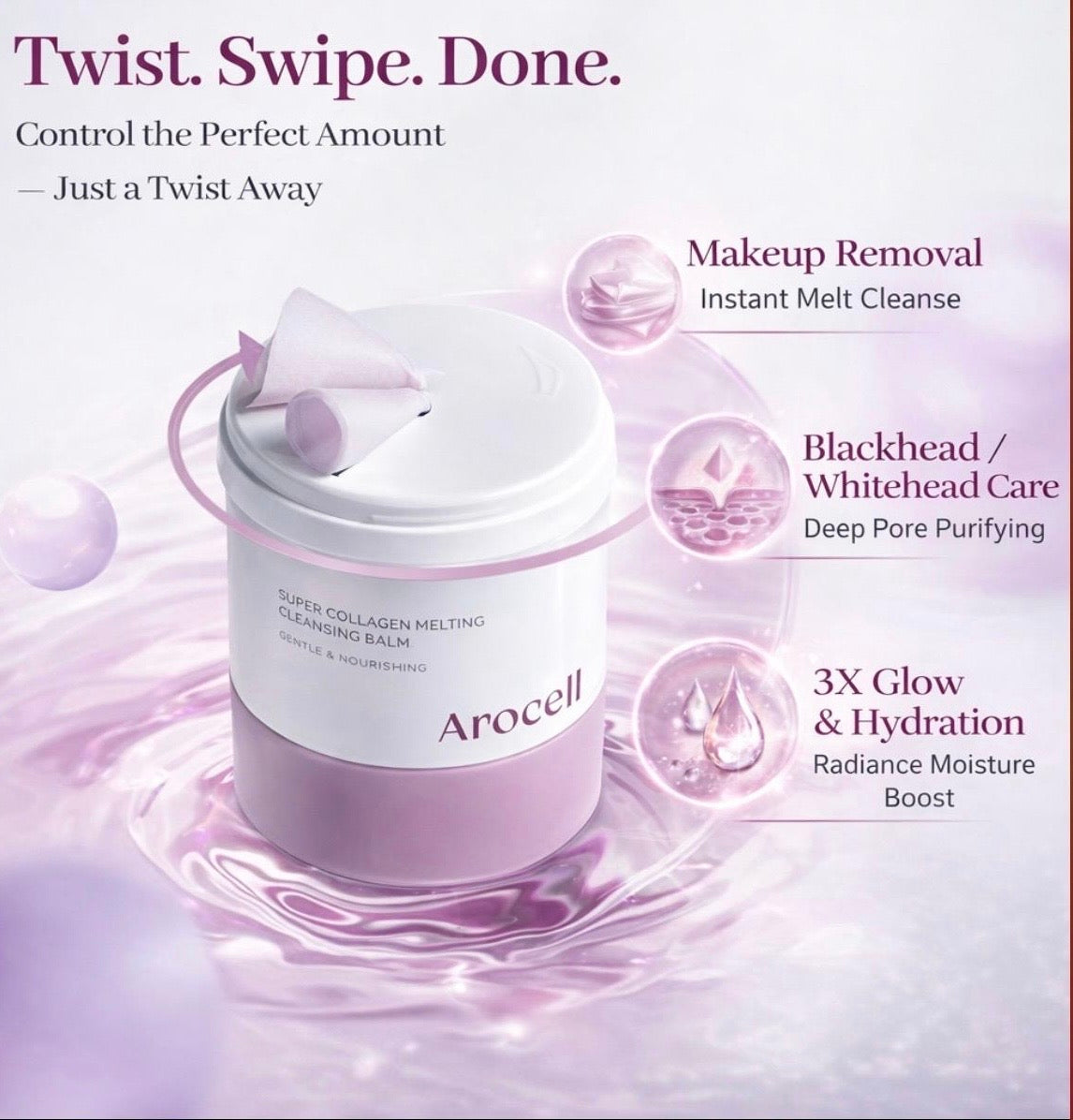 Arocell Kit special PROM- Cleansing Balm MakeUp remover Rich In Collagen and Peptides. HYAL B5 cream Enhancer to Soothe Sensitive Skin, Heat Relief Care, Enhance Hydration- Milk Toner for daily skin routine Glow and FREE COLLAGEN Mask