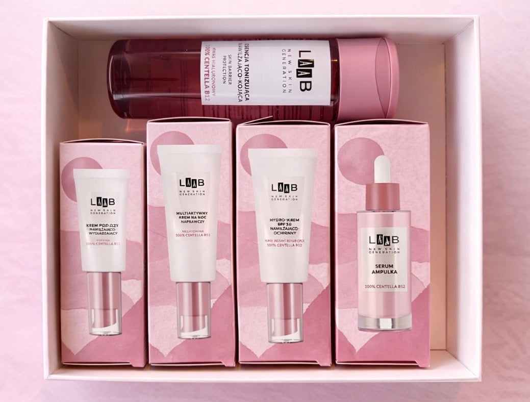 LAAB Centella Kit- Full 100% Centella with B15- Toner.Serum Ampoule-eye Cream-Night Cream-Hydro Cream with SPF50
