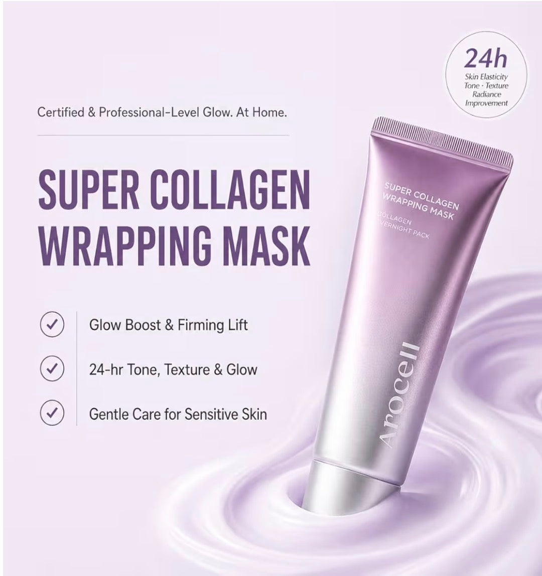AROCELL Super Collagen Wrapping Facial Mask 50g – Korean Peel Off Face Mask Pack with Collagen Film Care | Hydrating, Firming & Elasticity Boosting Exfoliating Skincare