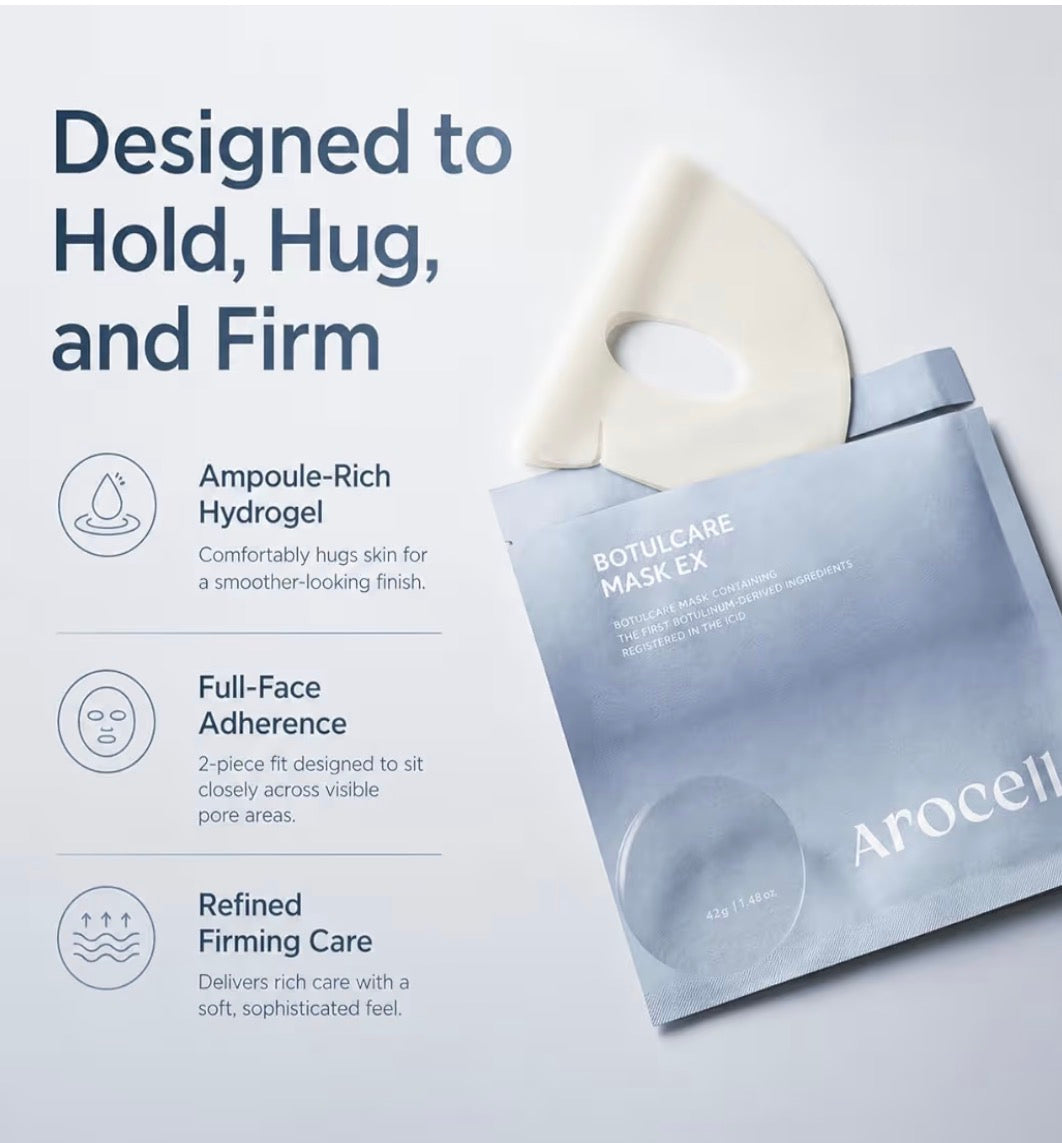 AROCELL OFFICIAL Botulcare Mask EX 4 Facial Sheet Microcurrent Masks – Moisturizing Hydrating Elasticity Boosting Pore Minimizing Korean Skincare with Hyaluronic Acid & Panthenol
