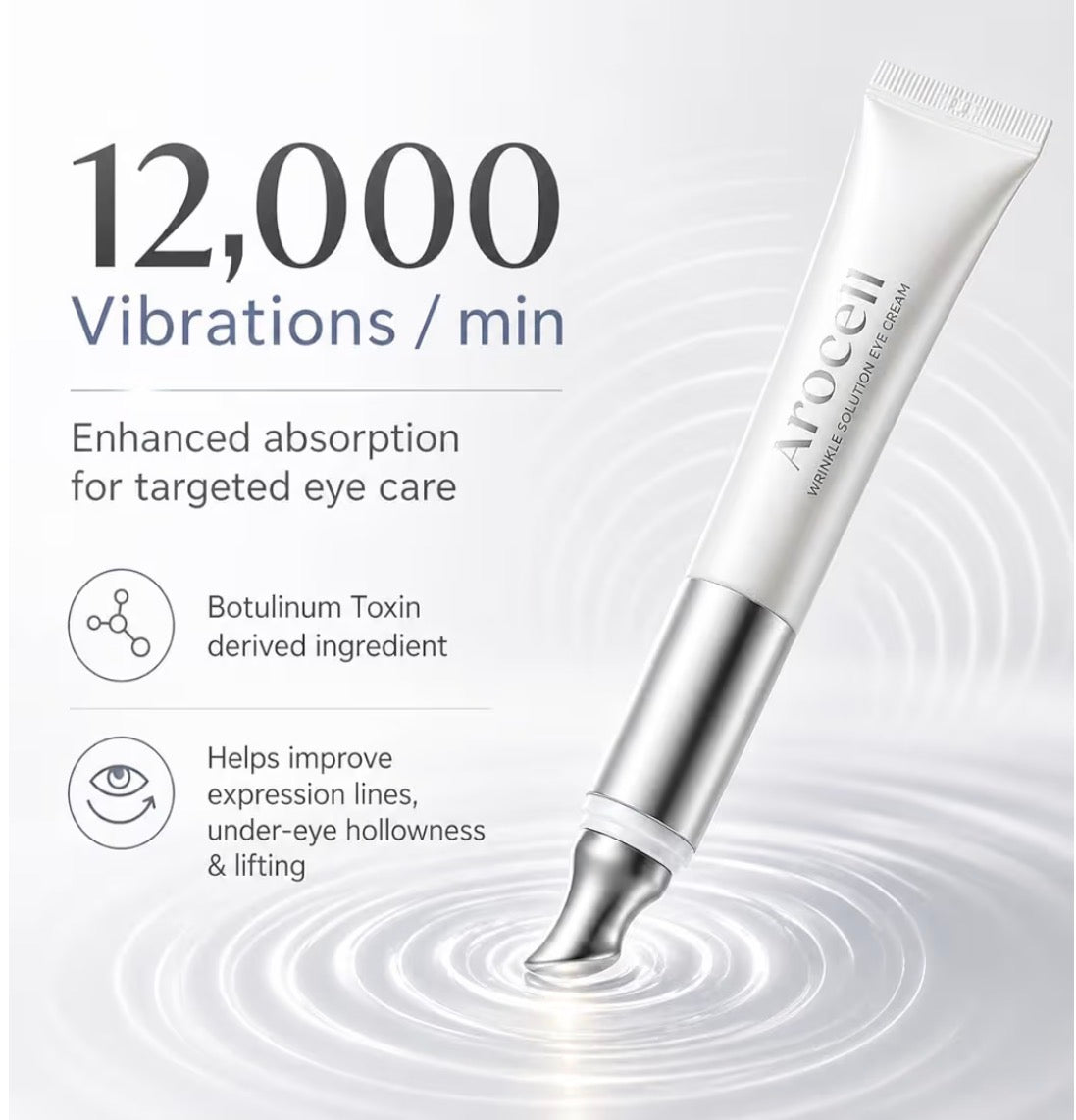AROCELL Wrinkle Eye Cream– 12000 Vibrations/min Eye Cream with Collagen & Galvanic Care, Hydrating Moisturizing, Elasticity Boosting